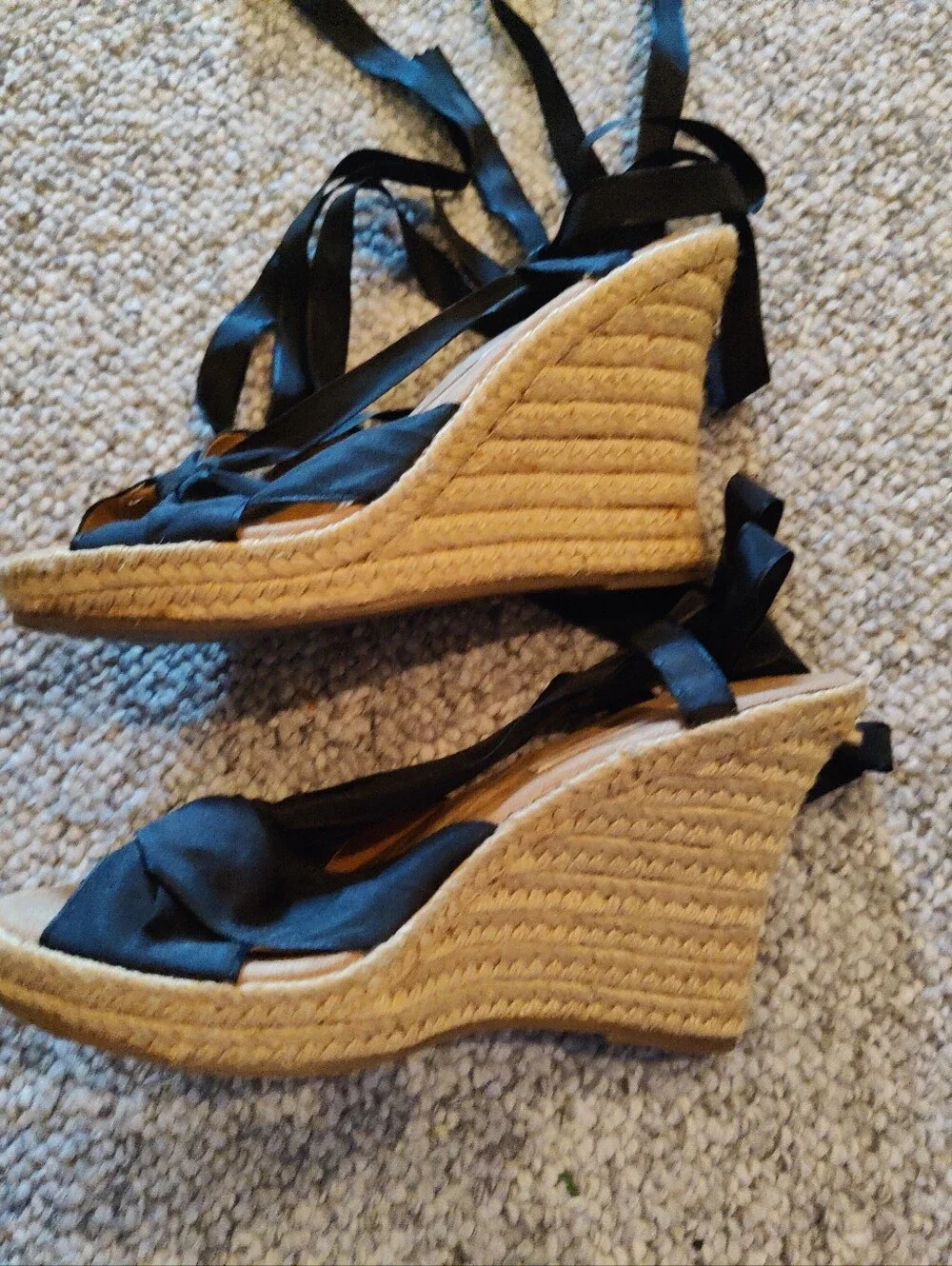 Stylish Black Bow Lace-Up Espadrille Sandals. Size 7 1/2